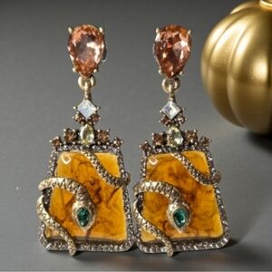Insane Snake Serpent Tortoise Lucite Crystal Dangle Earrings
